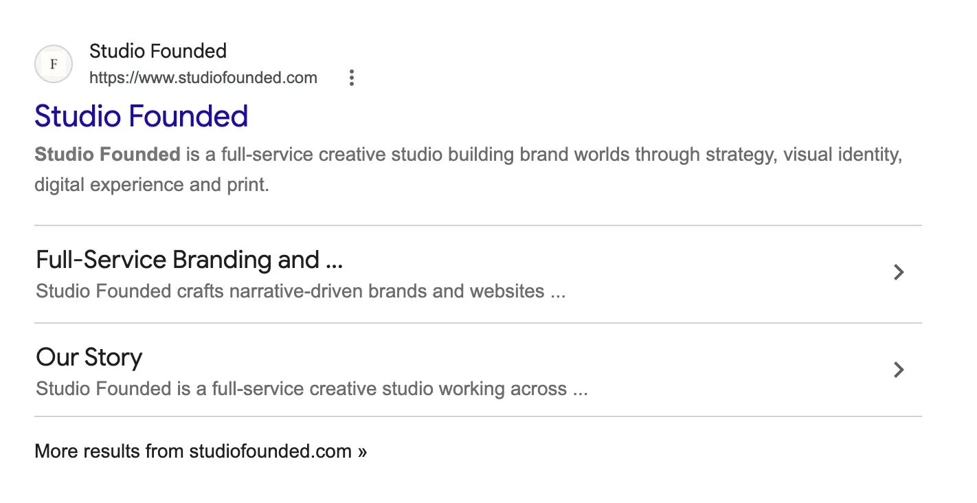 Meta data in Google search results.