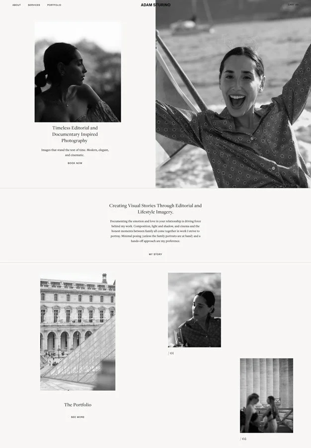 The Adam Sturino Squarespace website home page.