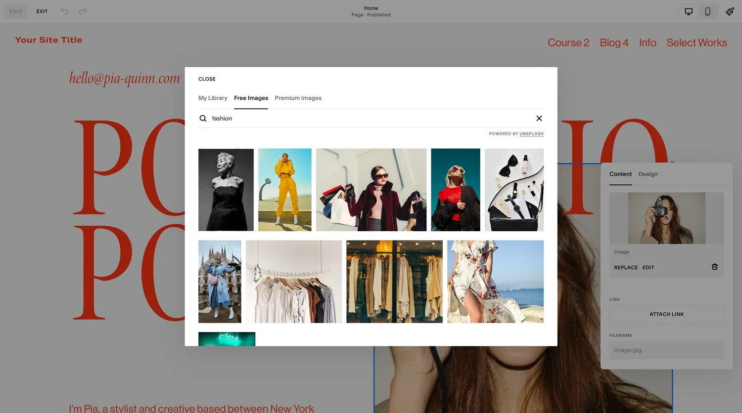 Squarespace's integration with Unsplash.