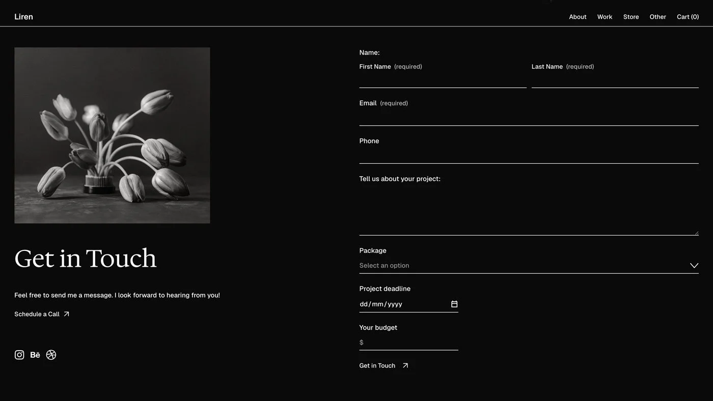 A Squarespace contact page displaying a contact form.