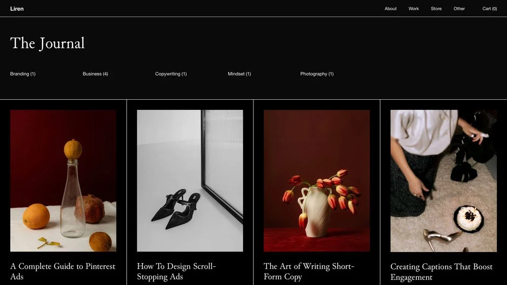 The Liren Squarespace template Journal page.