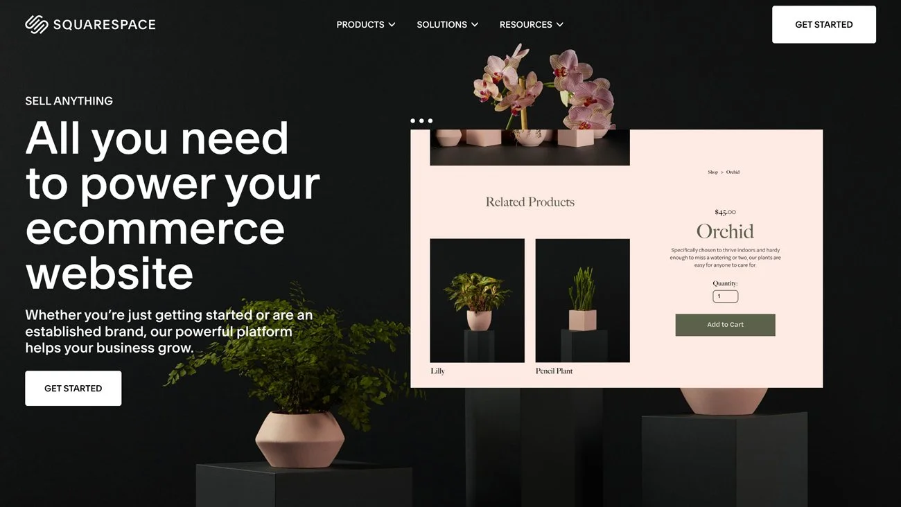 The Squarespace e-commerce Home page.