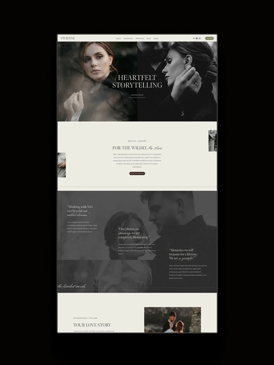 The Vivenne Squarespace Template displayed on a vertical screen.