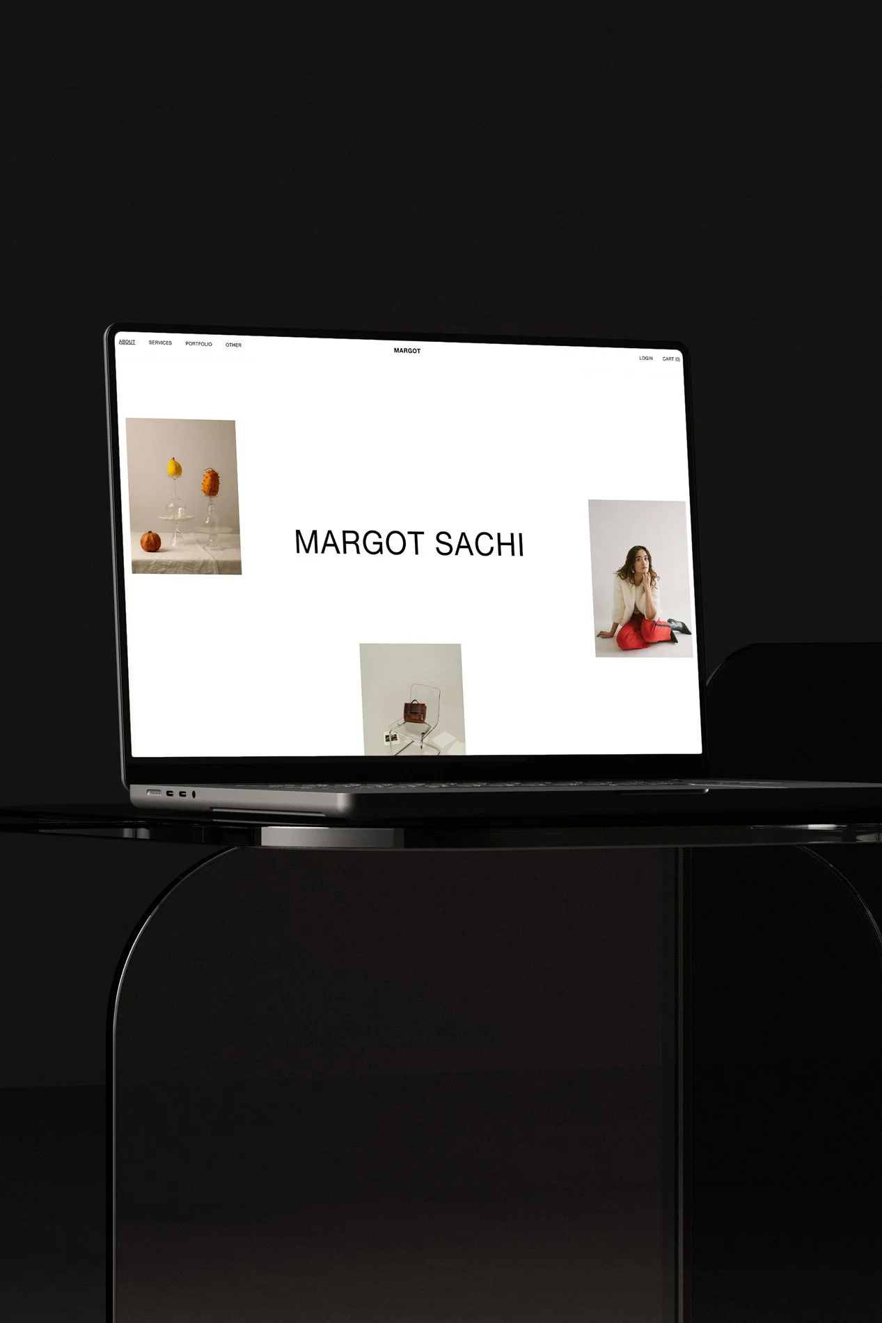 The Margot Squarespace photography template displayed on a laptop screen.