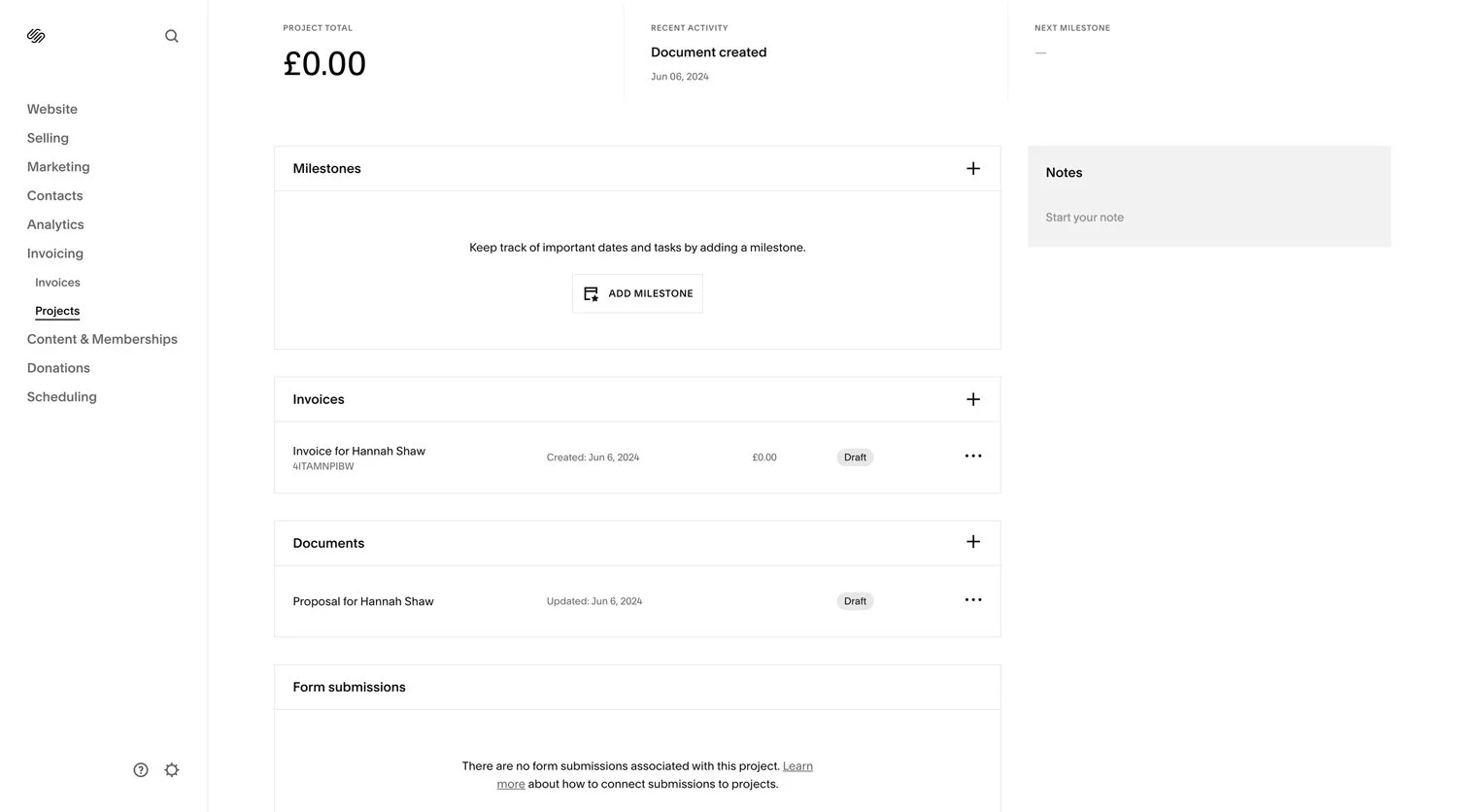 The Squarespace Project Management dashboard.