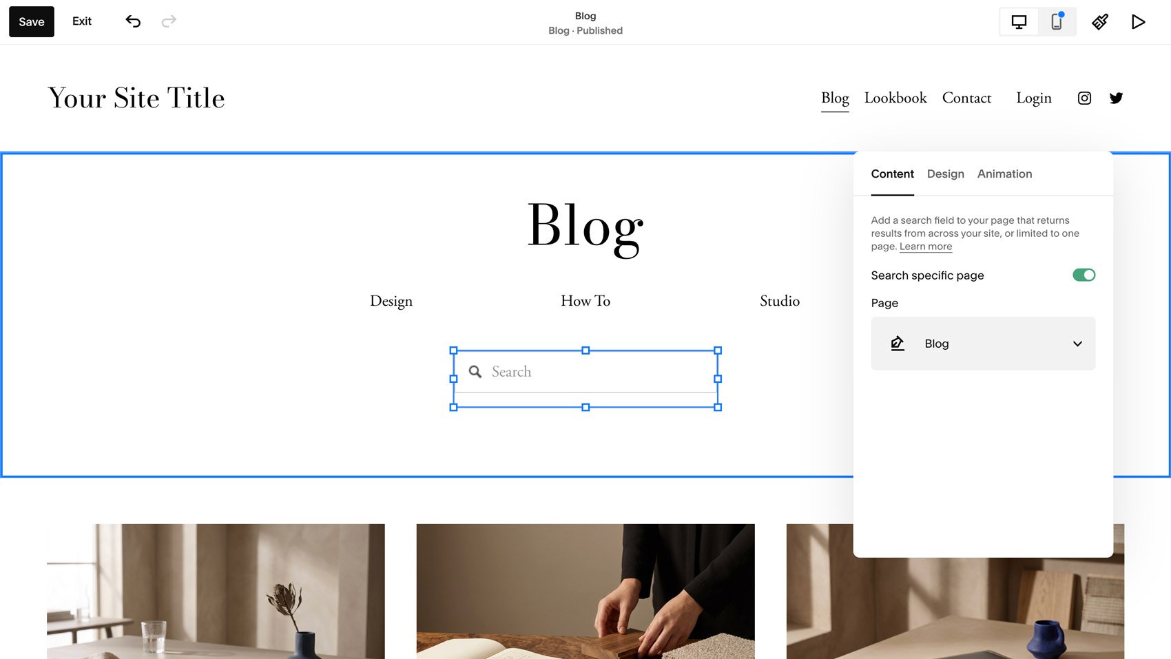 Adding a search bar in Squarespace.