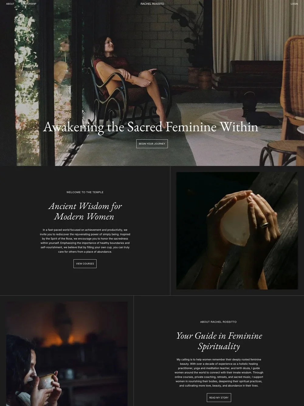 The Rachel Rossitto website Home Page.