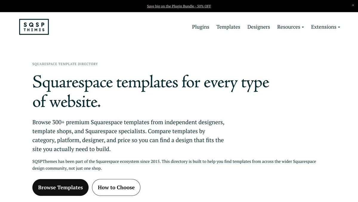A screenshot of the SQSP Themes Template Directory page.