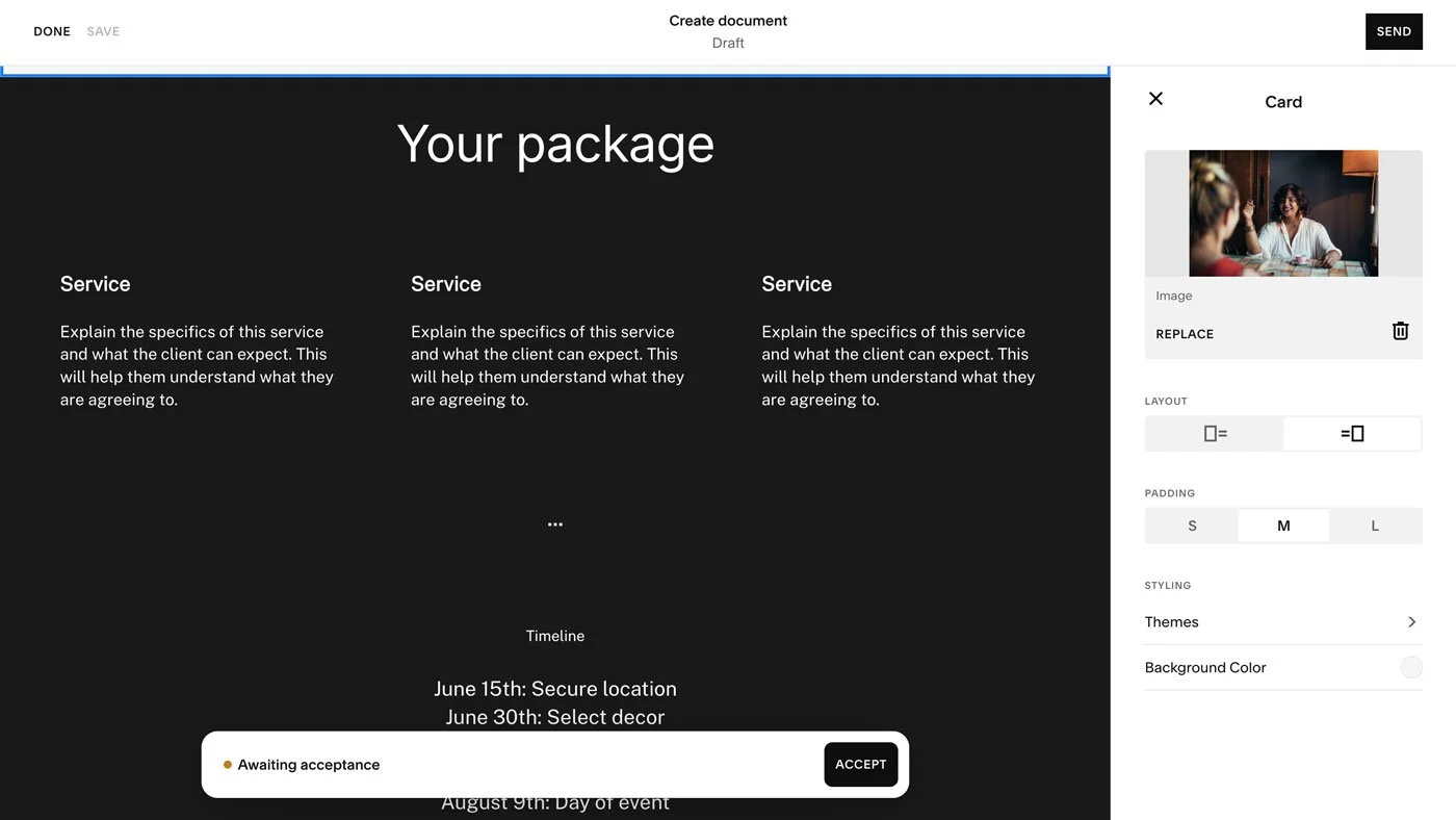 The Estimates area in Squarespace Invoicing.