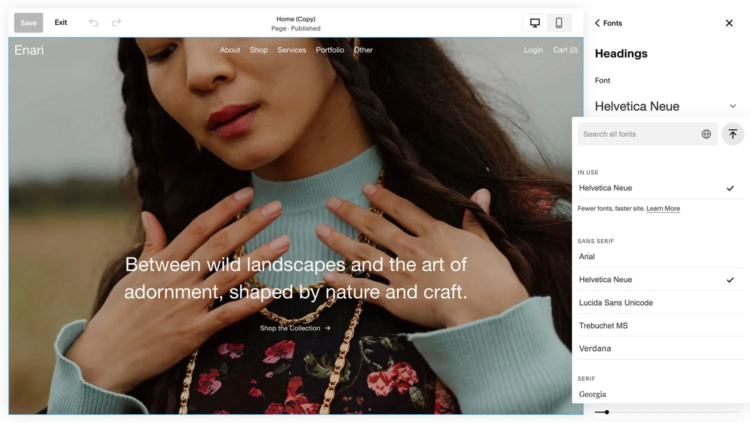 Pressing the Font Upload button in Squarespace.