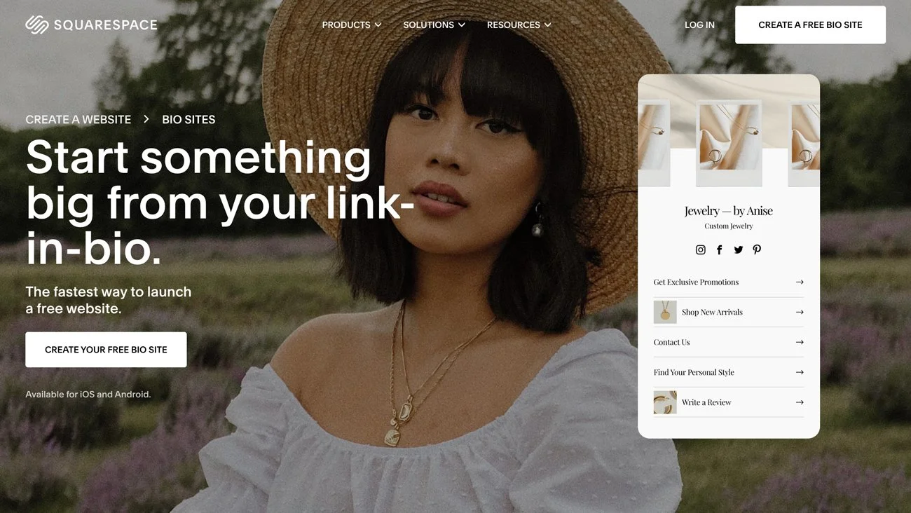 The Squarespace Bio Sites Home page, where you can create a Link in Bio page for Squarespace.