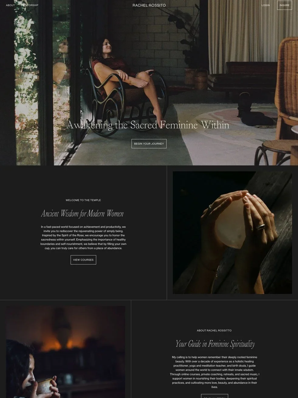 The Rachel Rossitto website home page, made with the Olena Squarespace template.