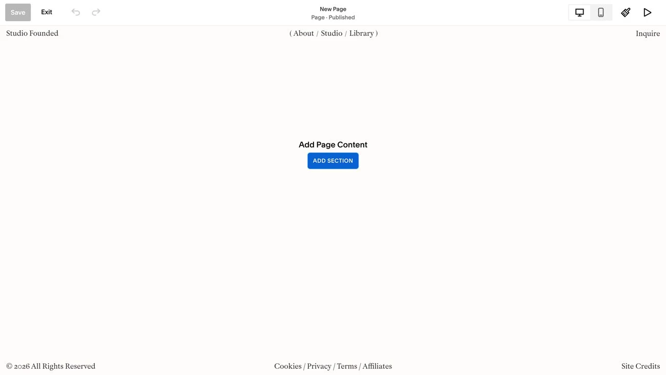 Adding a section in Squarespace.