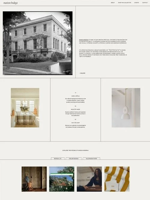 The Maison Bodega Squarespace website home page.