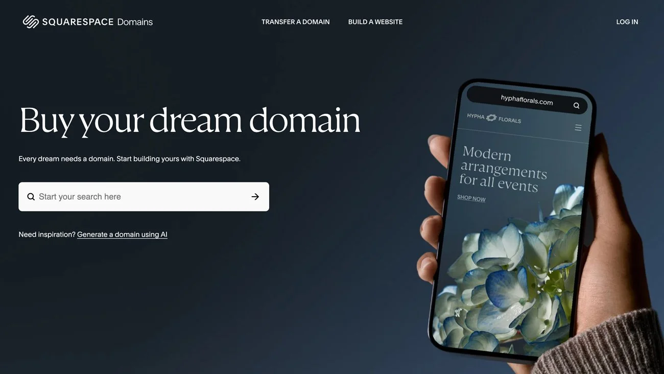 The Squarespace domains home page.