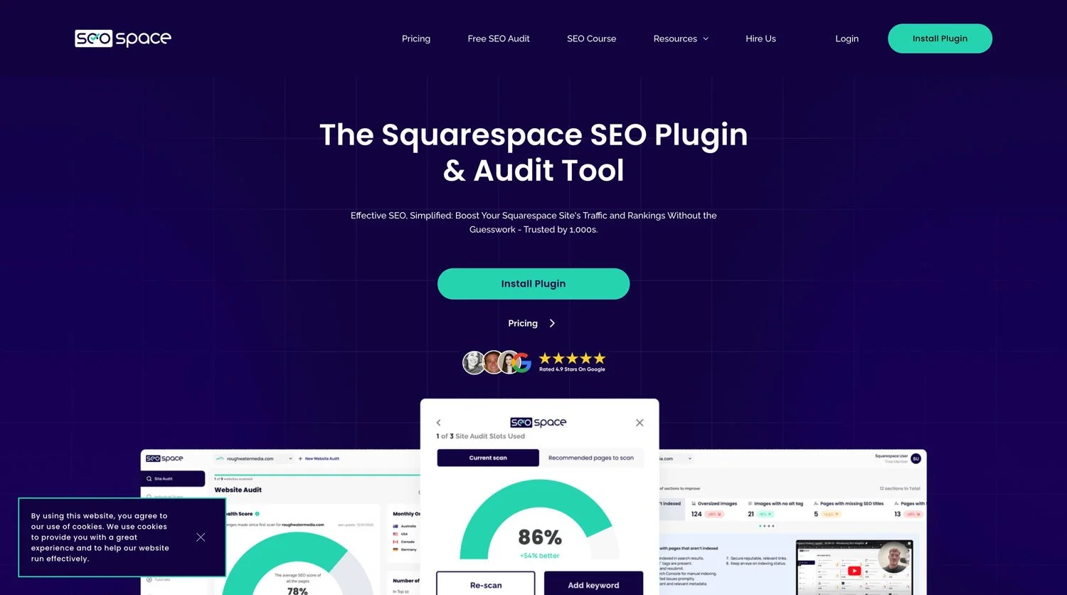 The home page of SEOspace, an SEO tool made to bring visibility to Squarespace affiliate marketing and content.
