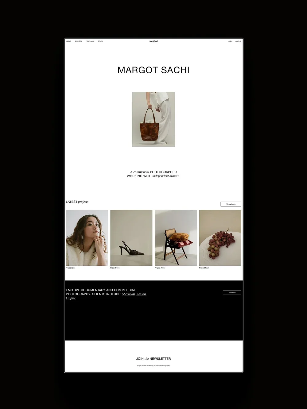 The Margot Squarespace Template displayed on a horizontal screen.
