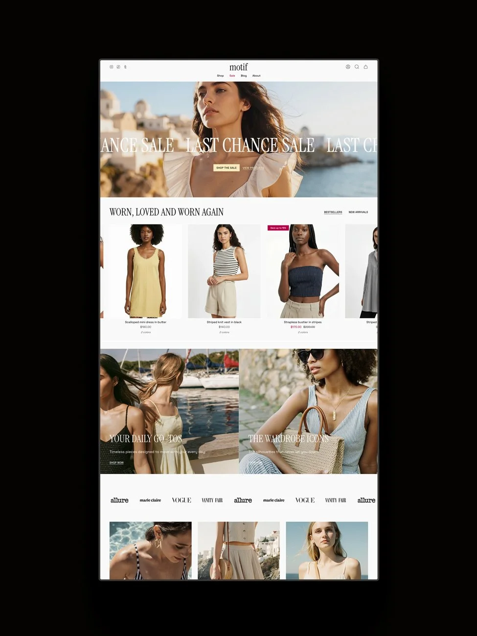 The Motif Shopify template Home page.