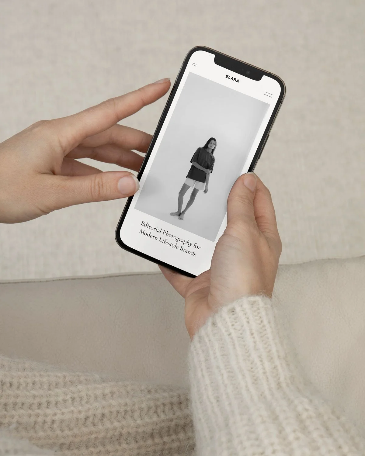 The Elara Squarespace template for photographers, displayed on a mobile.