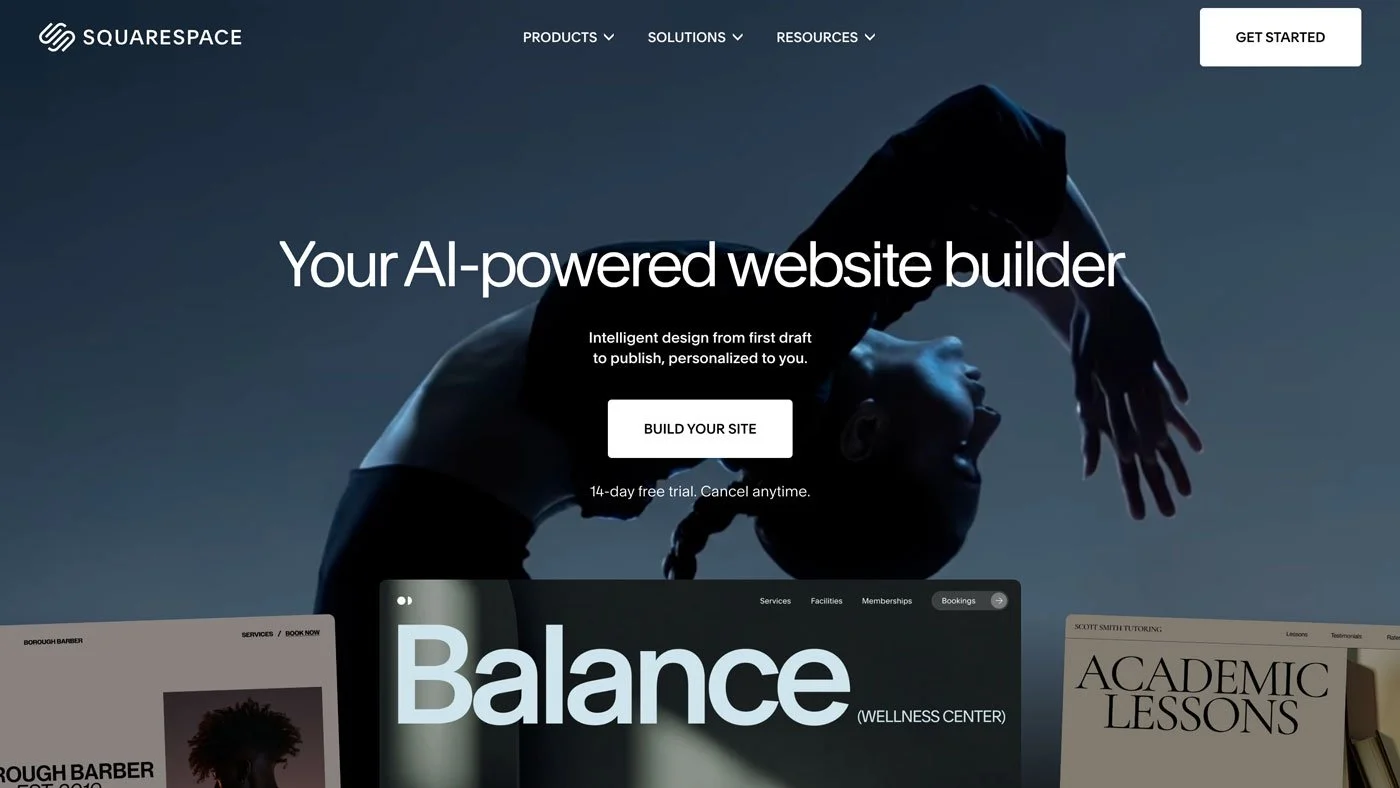 The Squarespace home page.