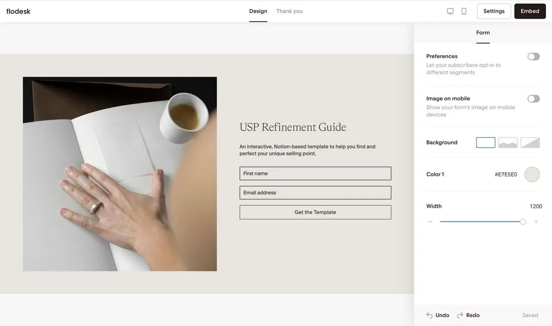 A Studio Founded FloDesk sign up form.