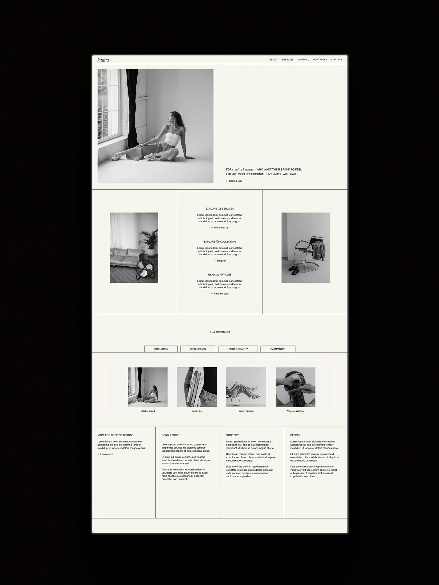 The Kalina Squarespace portfolio template.