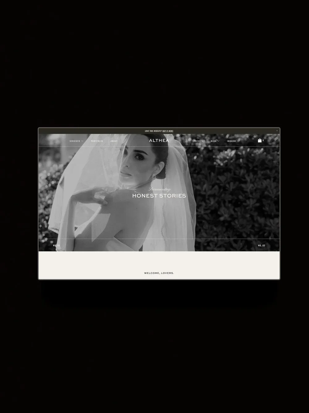 The Althea Squarespace template displayed on a horizontal screen.