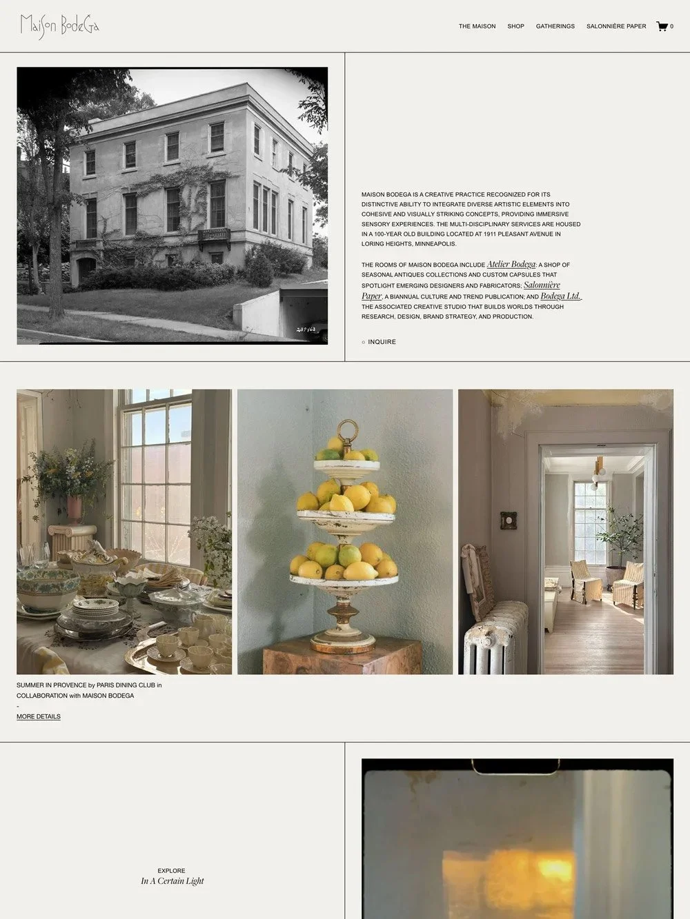 The Maison Bodega website home page.