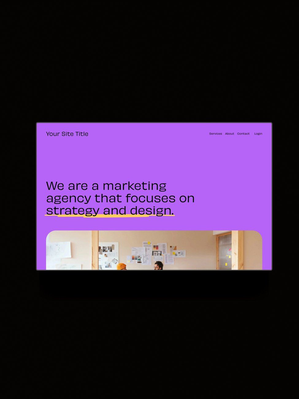 The Agaro Squarespace template displayed on a horizontal screen.