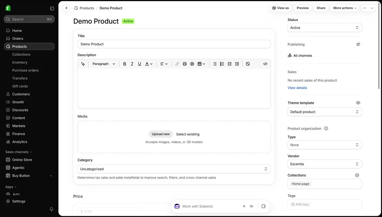 The Add Product area, where you build the Buy Button to integrate Shopify and Squarespace.