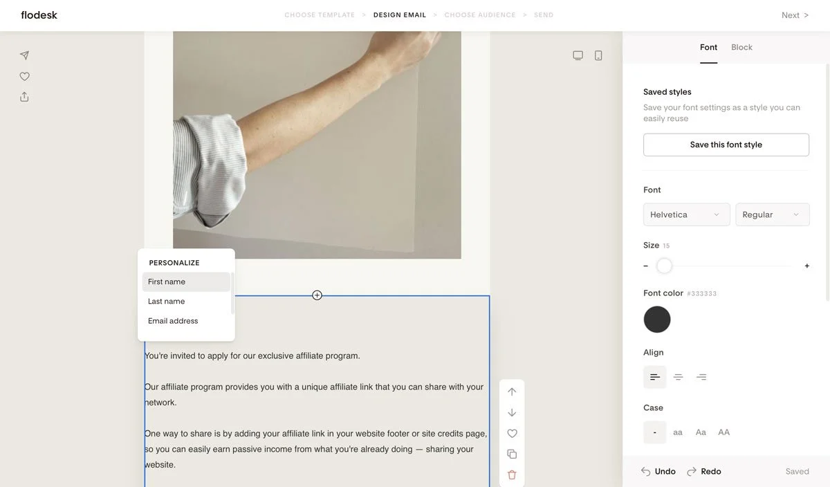 The FloDesk email personalization field.