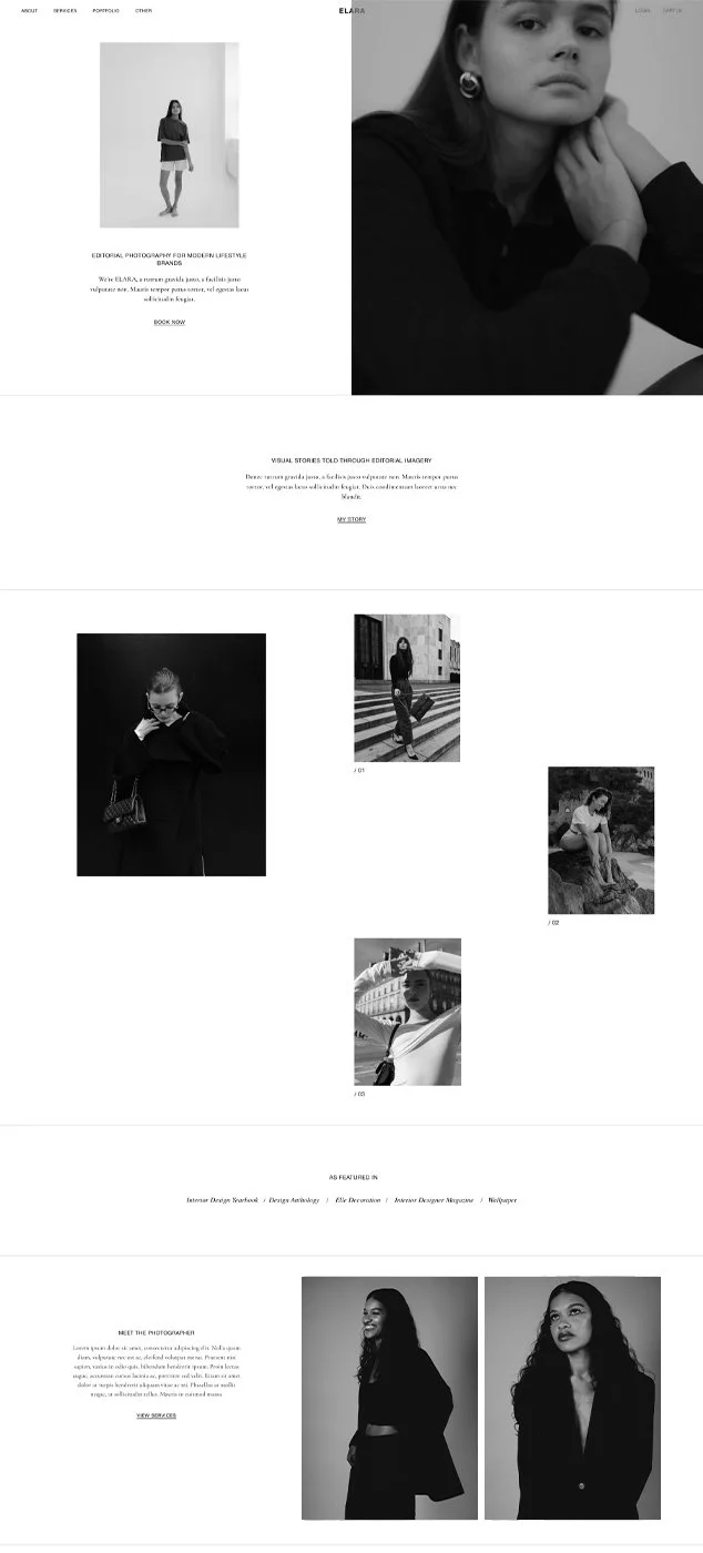 The Elara Squarespace template for photographers.