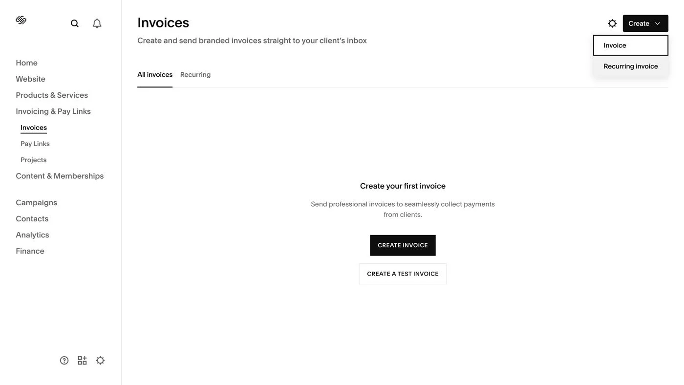 Creating a Recurring Invoice in Squarespace.