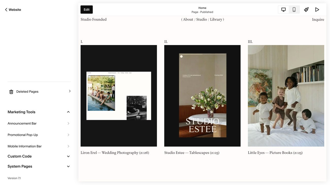 The Squarespace announcement bar settings area.