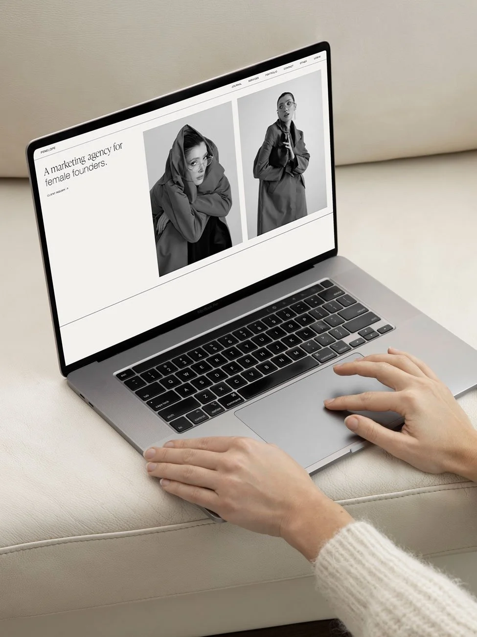 The Penelope Squarespace marketing template for marketing agencies and creatives, displayed on a laptop.