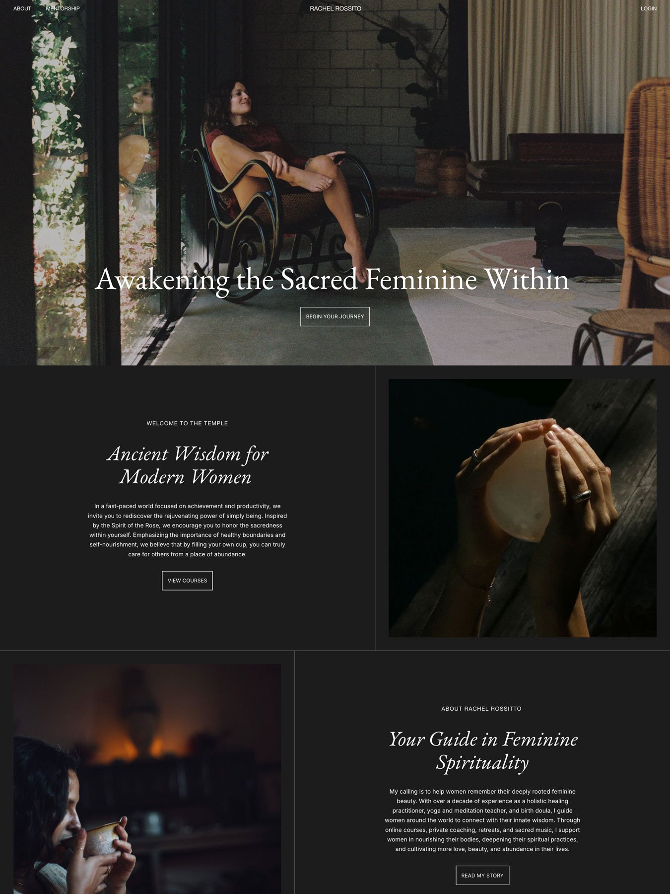 The Rachel Rossitto website Home Page.