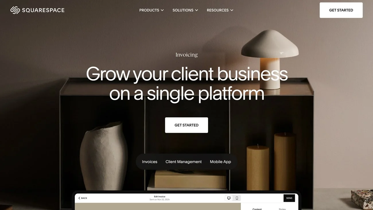 The Squarespace Invoicing home page.
