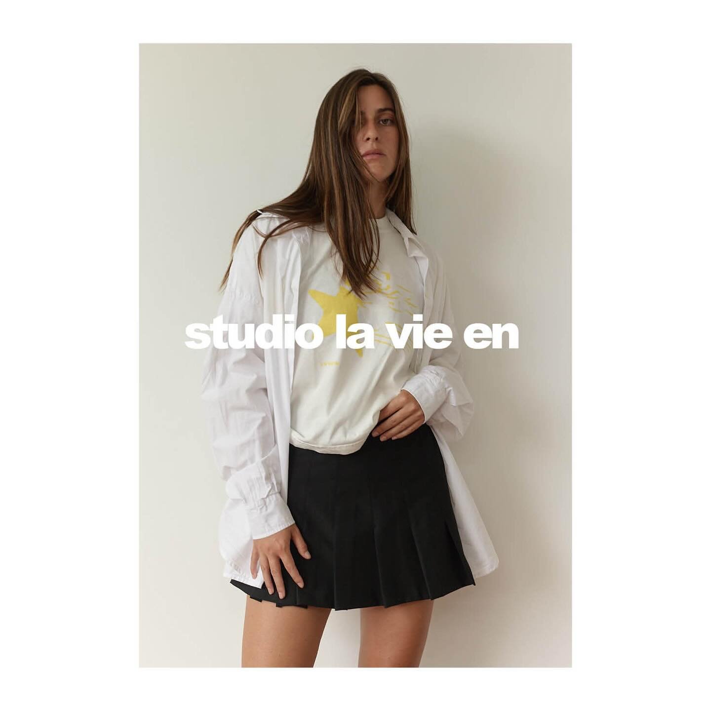 La vie en &mdash; collection one. now available online 
studiolavieen.com

Vanessa wears the Cherub Tee in an X-Small.
