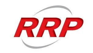Logo with the letters RRP in red and a gray swoosh background.
