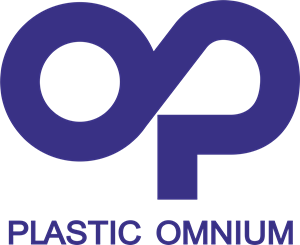 Plastic Omnium logo featuring stylized letters "O" and "P" in blue.