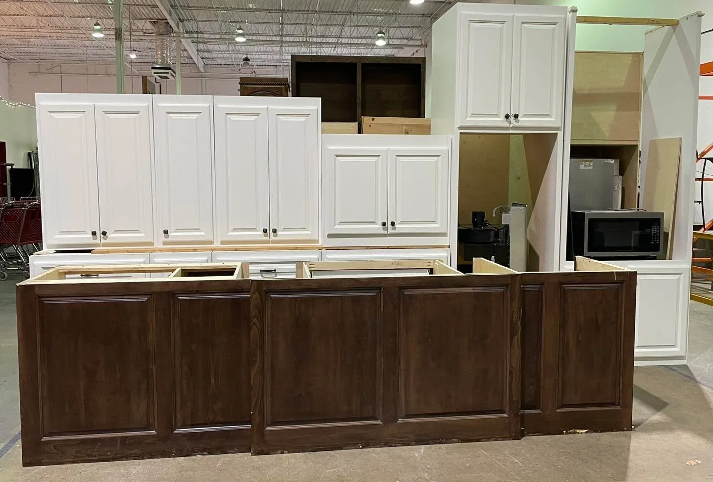 Kitchen cabinet set $1500 - about 18&rsquo; of base cabinets including contrast color island, not sold separately