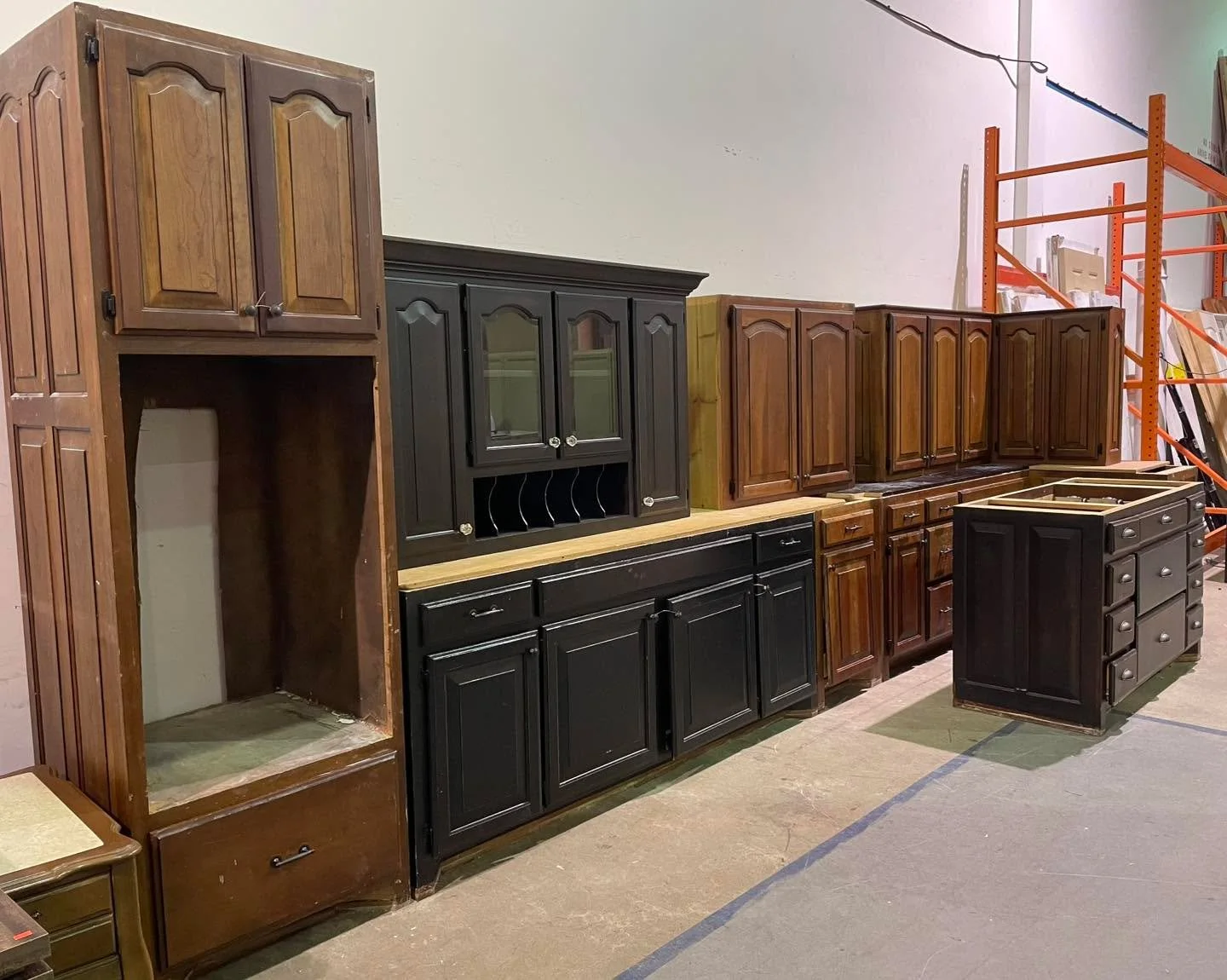 Kitchen cabinet set $1500 - about 25&rsquo; of black and brown cabinets, including island, not sold separately