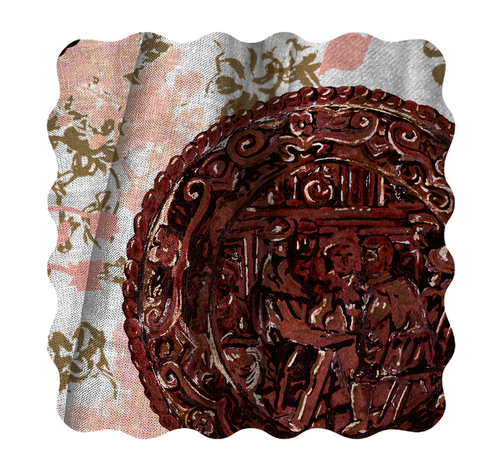 Hand drawn copper plate pattern design for print on demand fabric and wallpaper