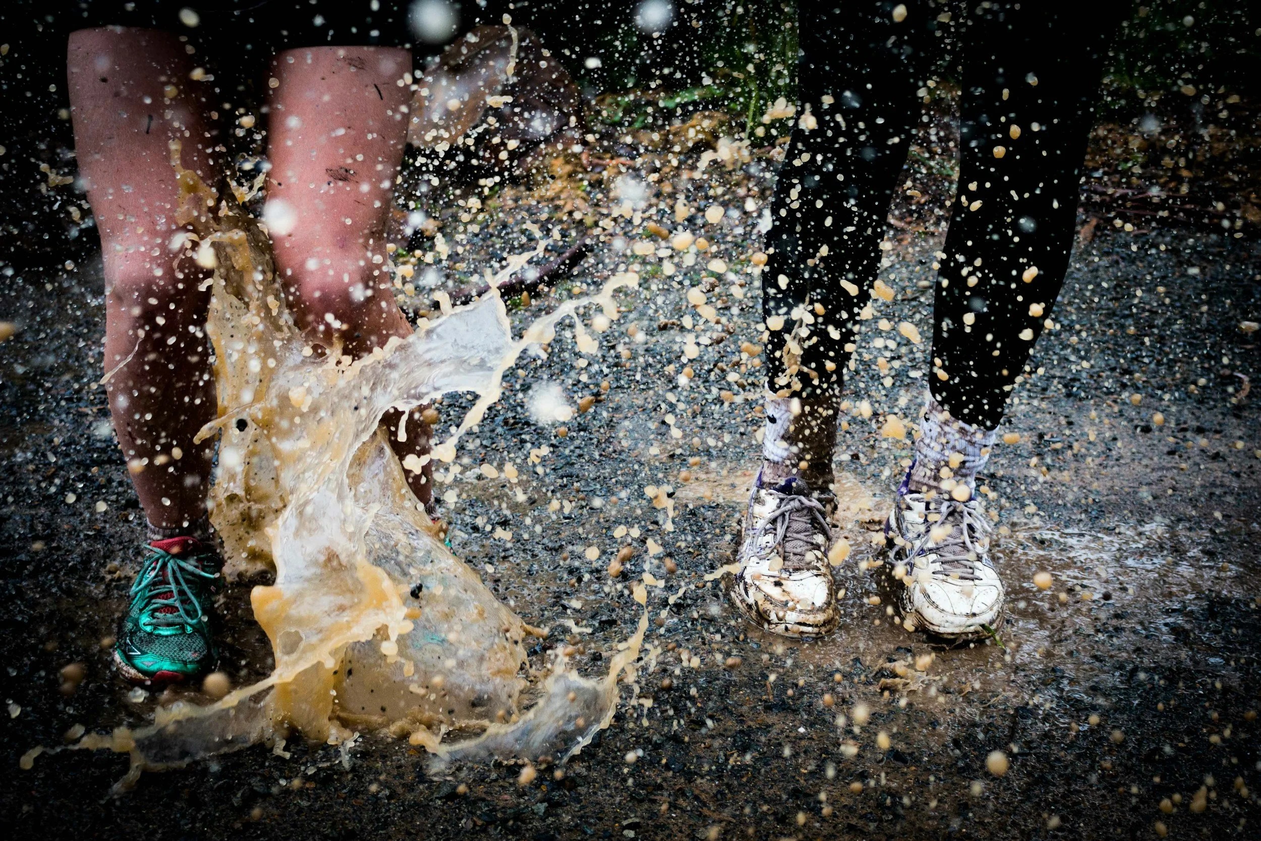Embracing life's messy moments: A big splash in a puddle, symbolizing fun, spontaneity, and self-support for wellness.