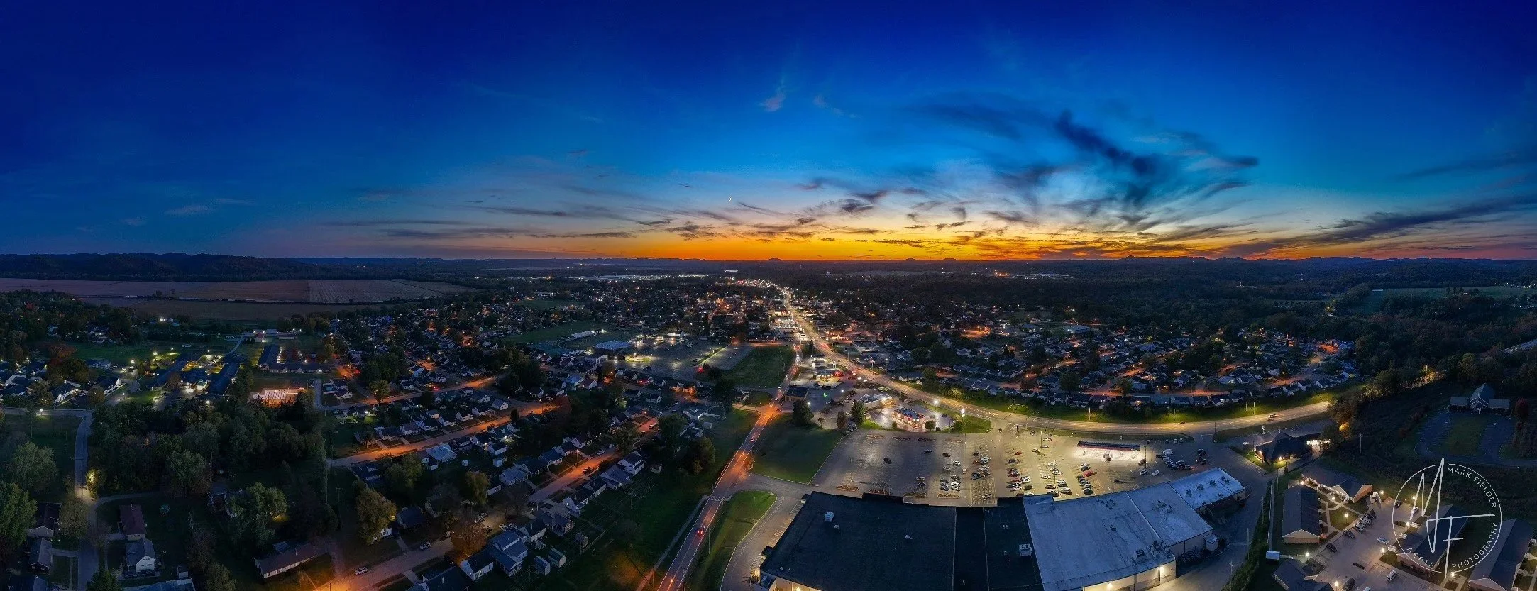 Photo Credit: Mark Fielder Photography   Sunset aerial photo of Waverly Ohio.