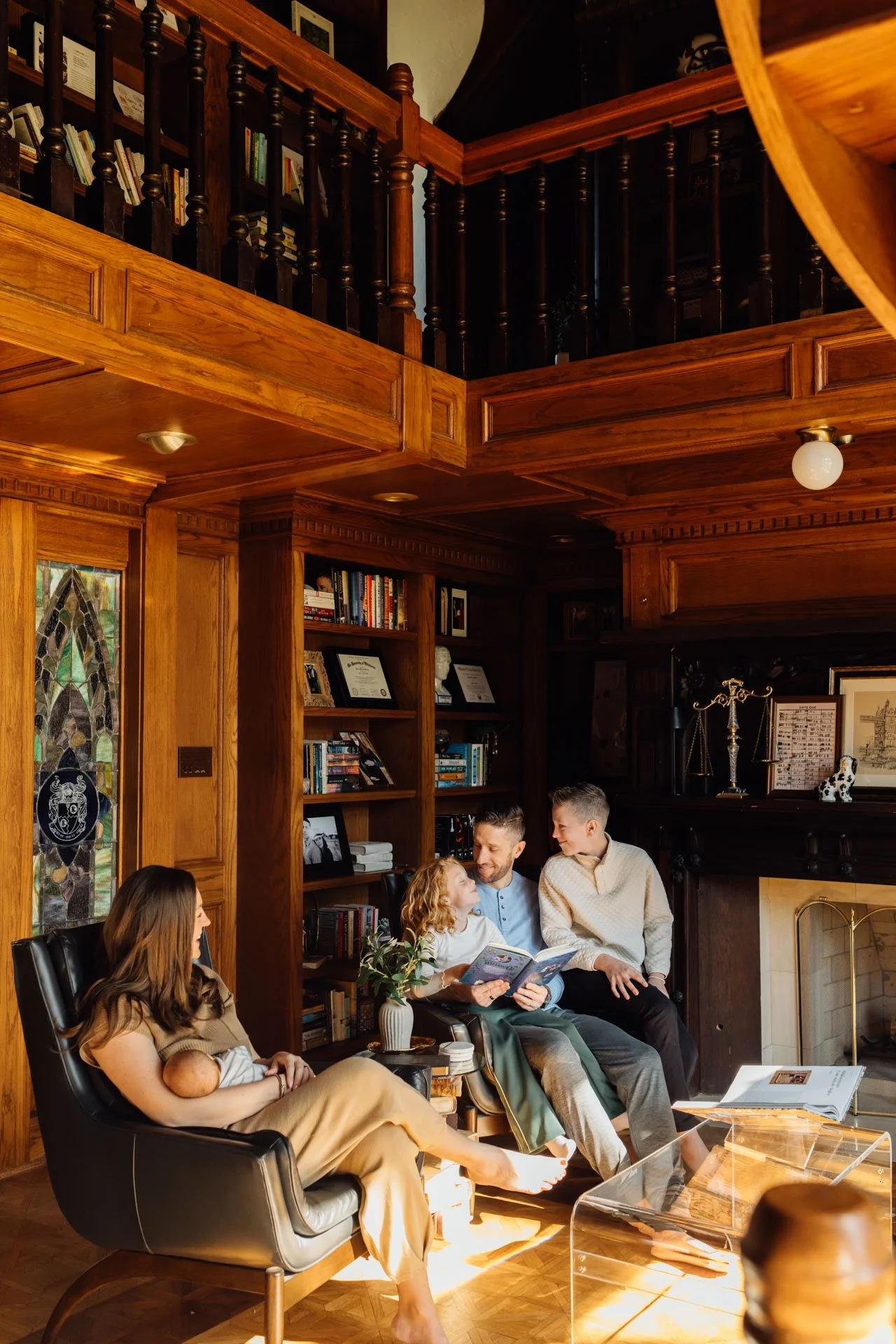 family newborn lifestyle session in home library Edmond OK
