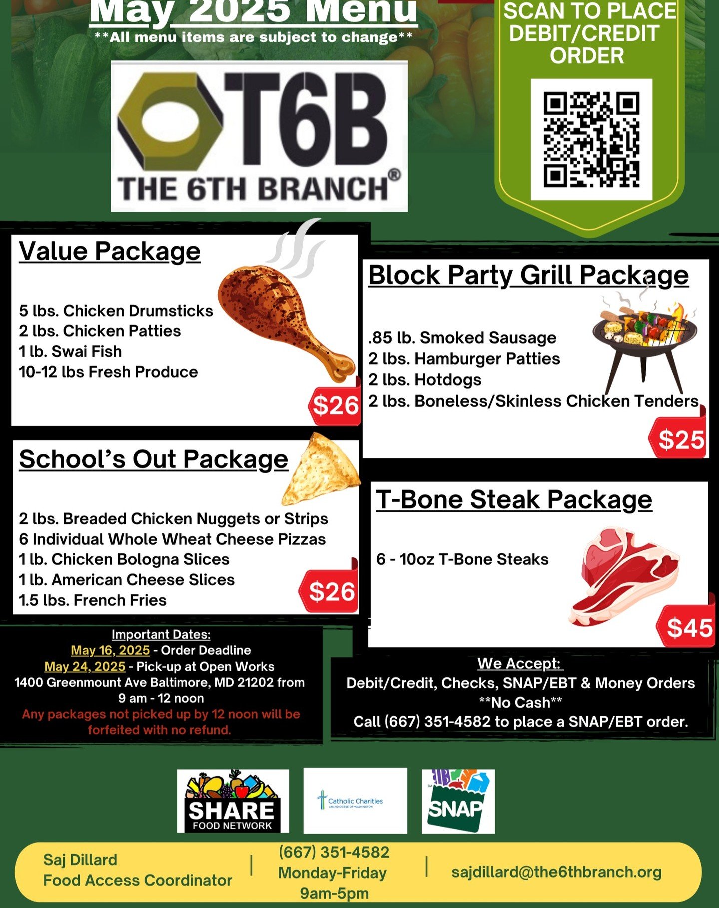 50% off grocery store quality meat, produce, and other food products!!
The May SHARE Menu (in English y en español) is here!! The deadline is next Friday, May 16th!
Anyone is eligible to order these food boxes. SNAP/EBT accepted.
Order at