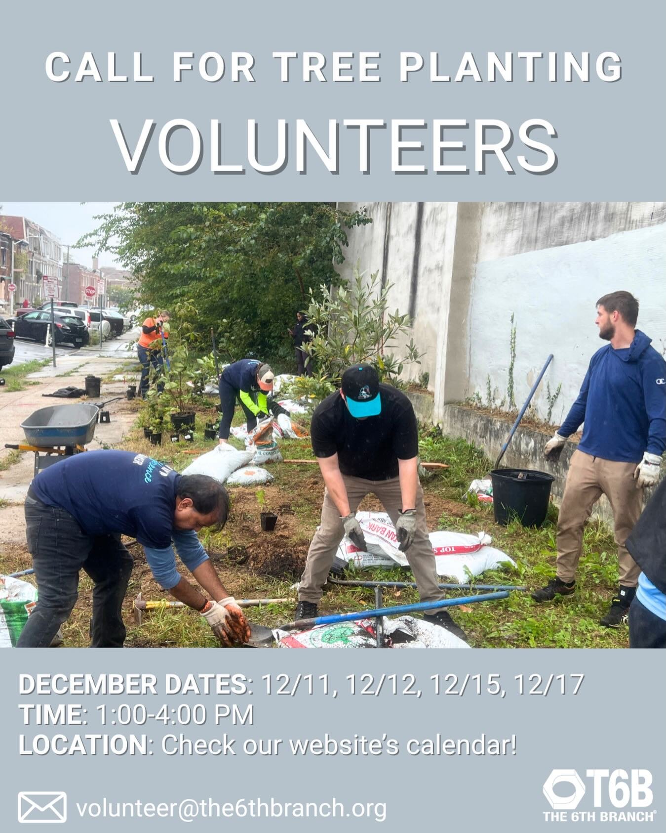 🌳 VOLUNTEERS NEEDED! 🌳
Join T6B staff this December as we plant trees before the weather gets too cold!

Check out the link in our bio, titled, &ldquo;Open Volunteer Tree Planting Calendar&rdquo;, for location details and how to sign up.

We hope t