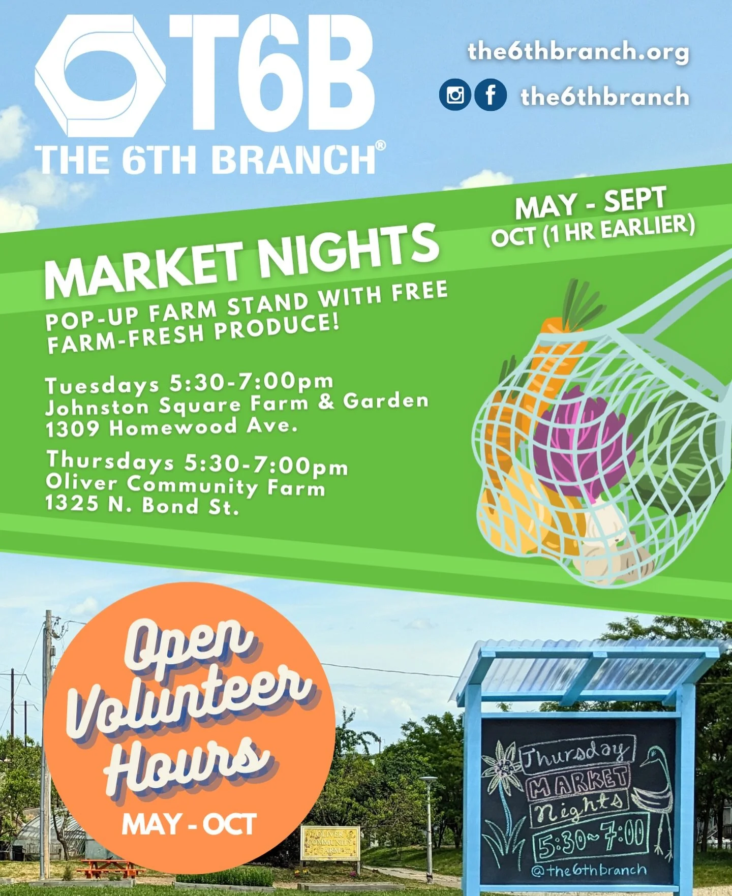 🌱 Spring markets are OFFICALLY back in action! Celebrate Cinco de Mayo with us TODAY, May 5 at Johnston Square Farm at 5:30 PM and grab some fresh produce grown right here in Baltimore City. 

May - September:
📍TUESDAYS at Johnston Square Farm &amp