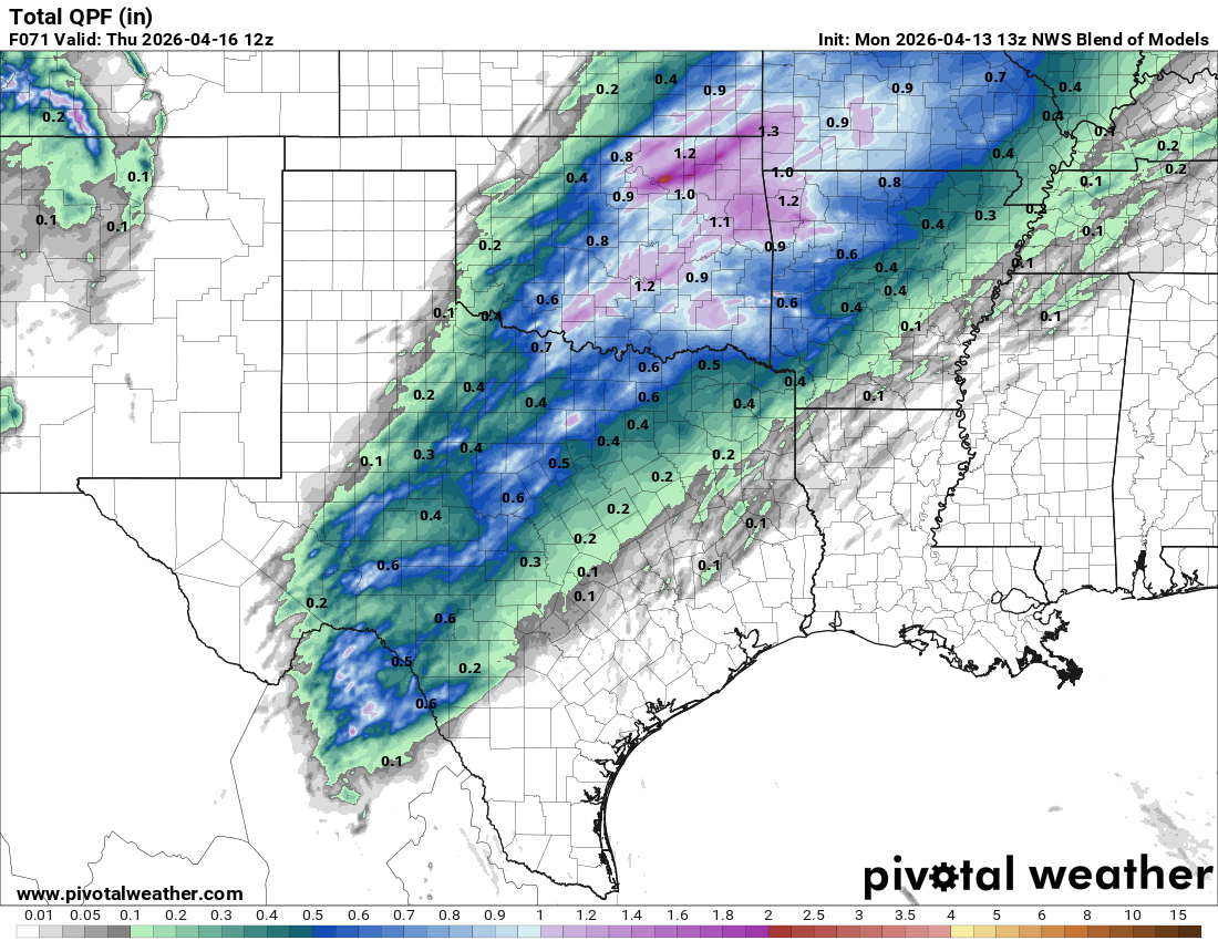 Best odds for rain have shifted NW.